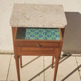 Marquetry headboard + bedside table