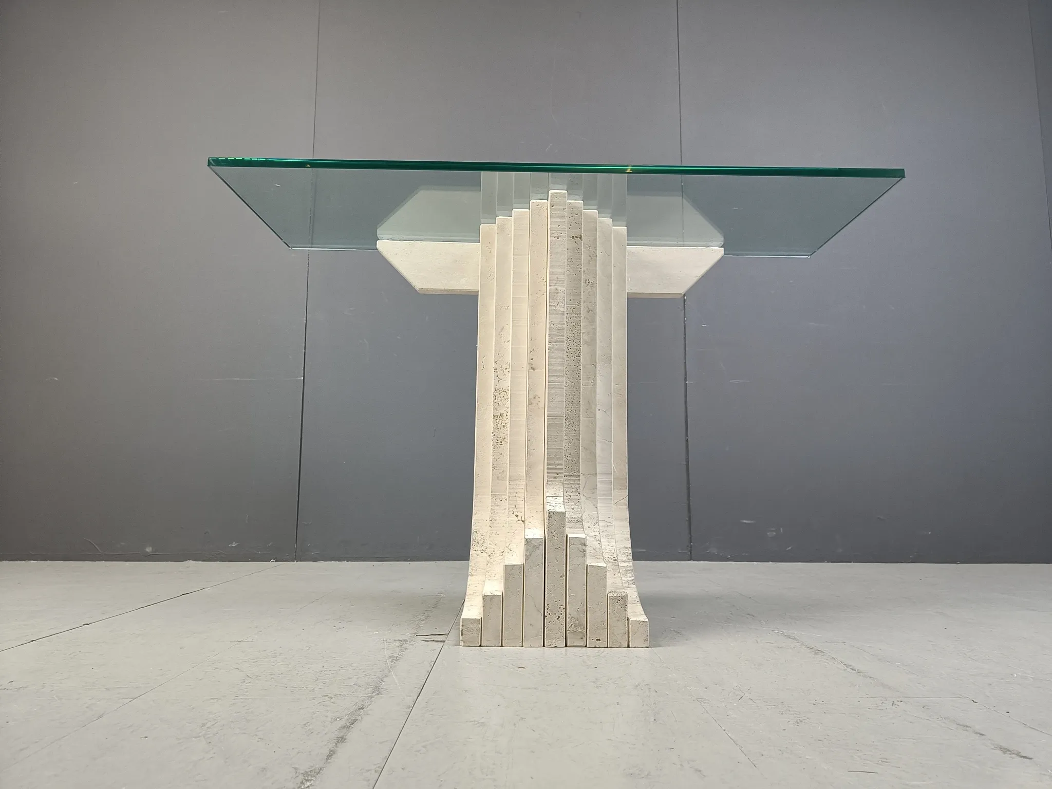 Vintage travertine console table in the manner of Carlo Scarpa, 1970s