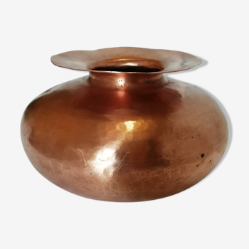 Ball vase with flared hammered copper collar