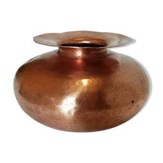 Ball vase with flared hammered copper collar