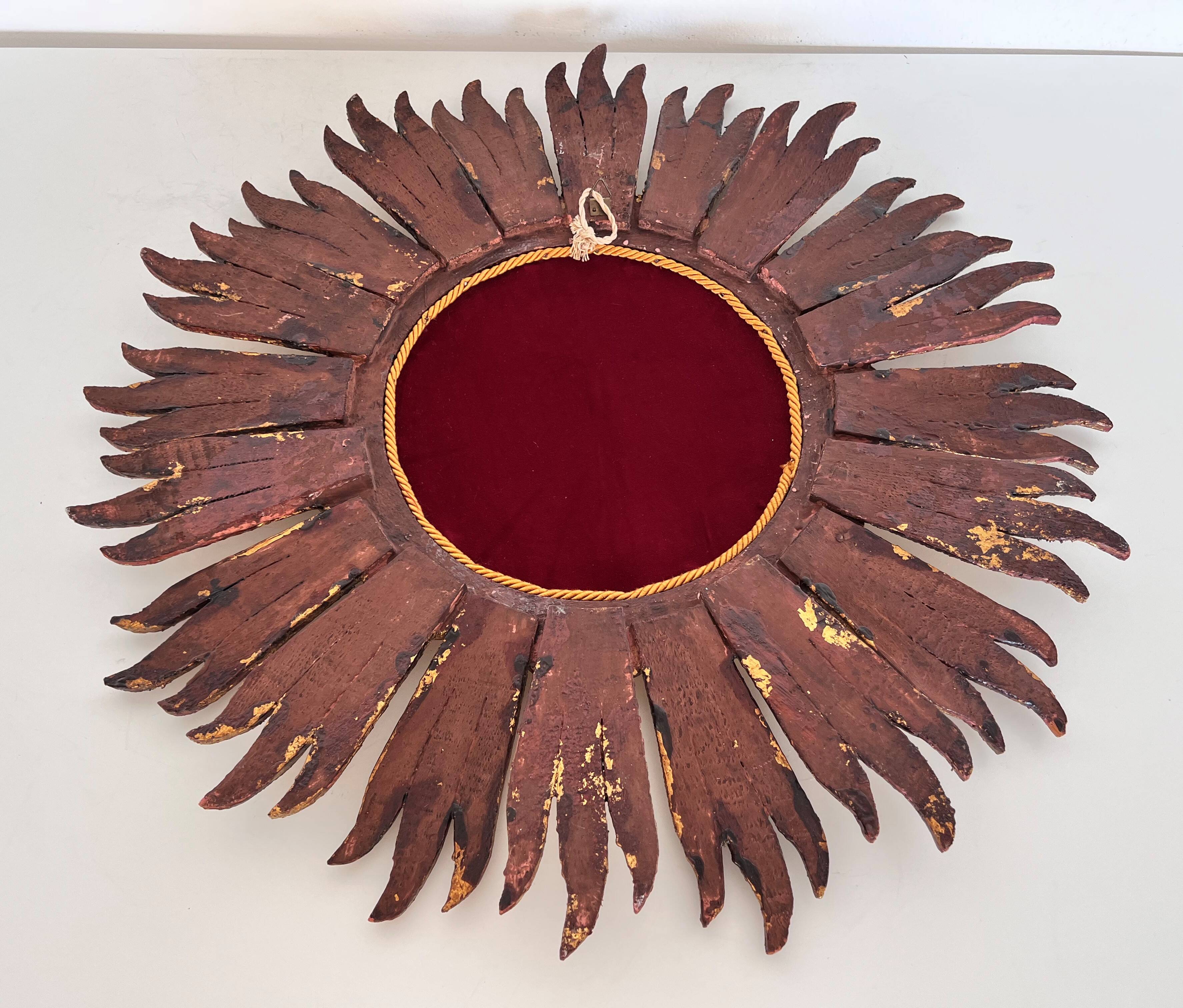 Italian Sunburst Mirror with Concave Mirror Glass