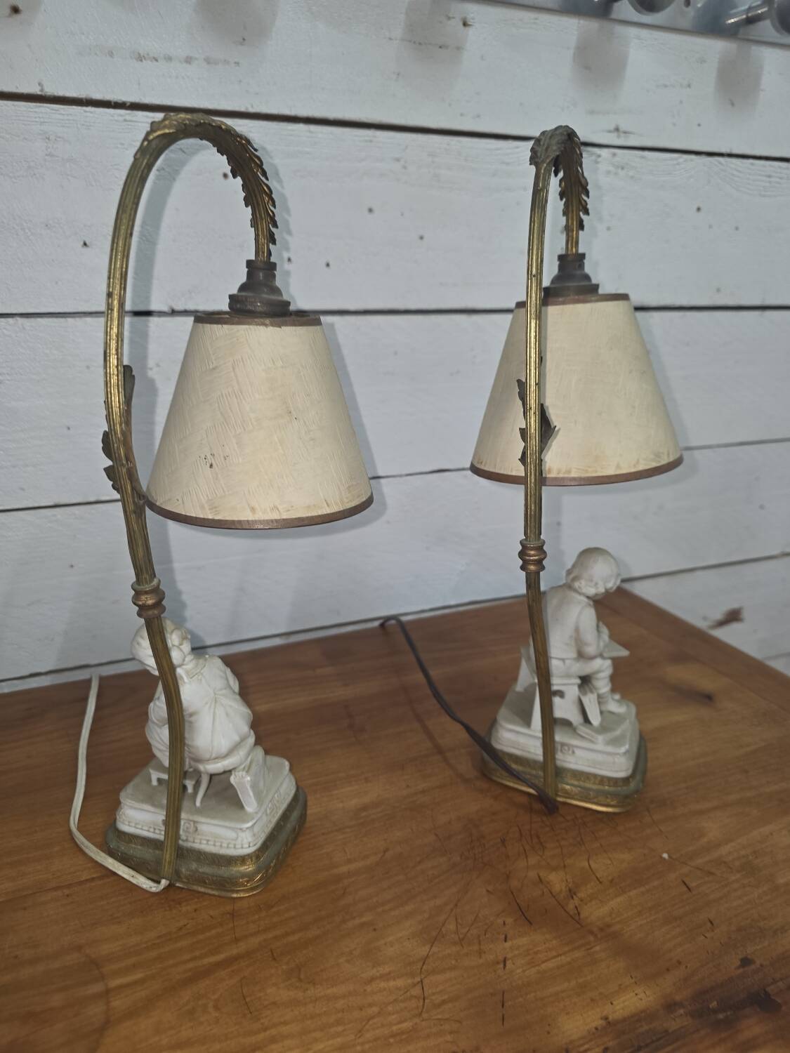 Pair of Louis XVI style bedside lamps, late 19th century