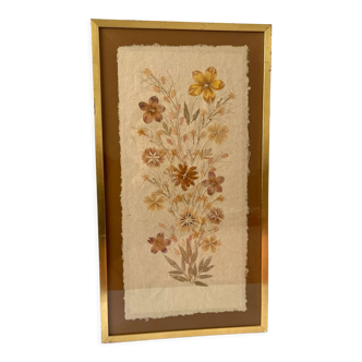 Glass frame herbarium of dried flowers 70s vintage