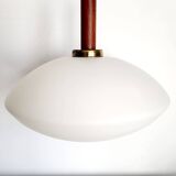 Lampe à suspension vintage en glaçure opaline, Scandinavische stijl, teck, jaren 60