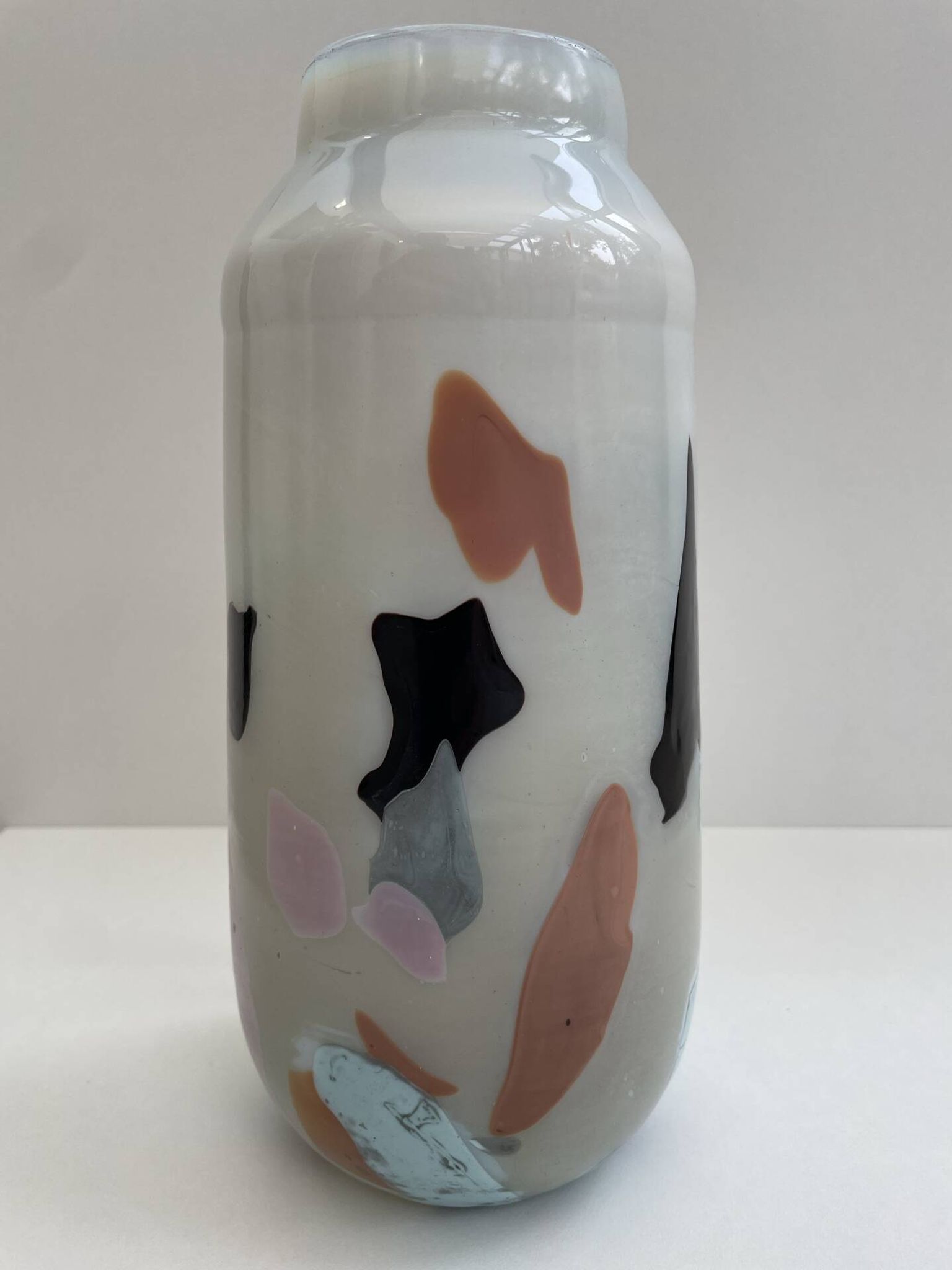 Blown opaline glass vase with coloured inclusions
