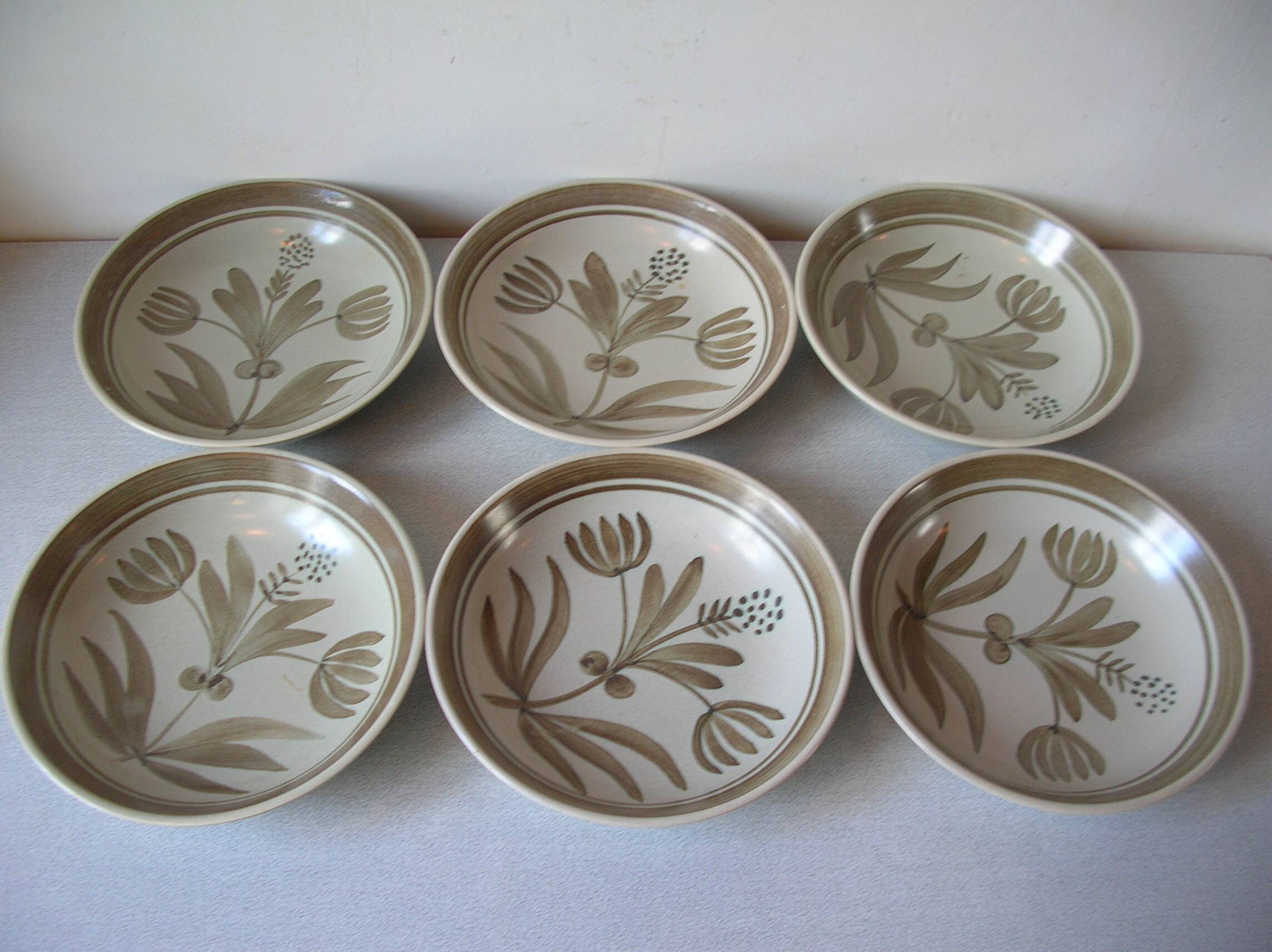 Set of 6 old Longchamp soup plates in ceramic/stoneware with floral decoration