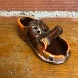 Cendrier ancien Vallauris céramique multicolore forme chaussure vintage