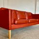 Vintage Danish mid-century Mogens Hansen 3 person cognac leather sofa