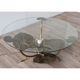 Table basse vintage éclairante à décor de nénuphars en laiton 1970