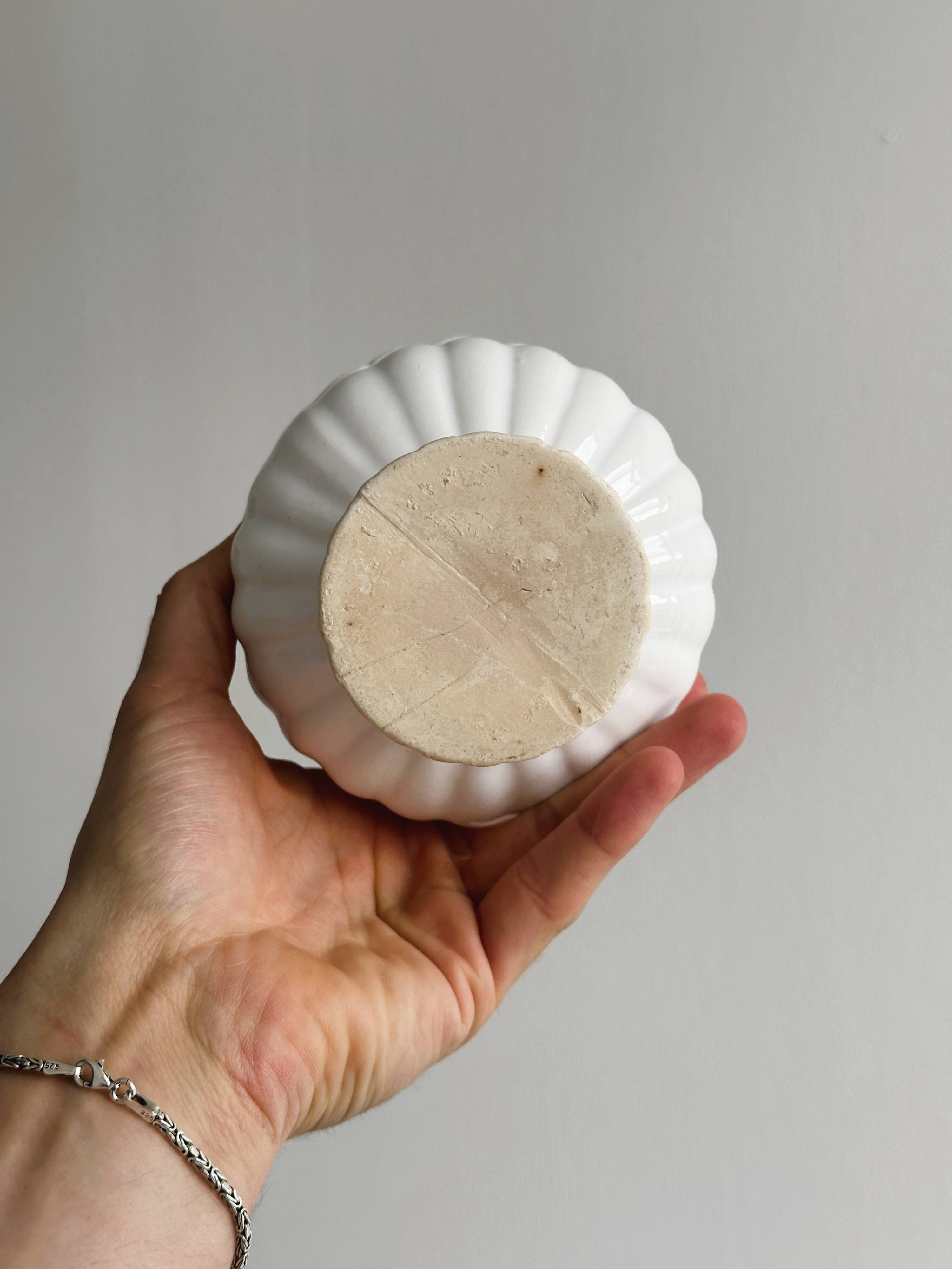 Small white ceramic flowerpot or bowl on foot