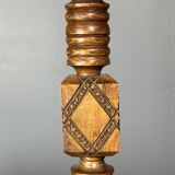 Midcentury brutalist wood turned table lamp in the style of Charles Dudouyt