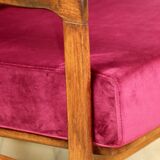 Wooden vintage brown armchair, burgundy raspberry, design by Z. Bączyk - 2 pieces available