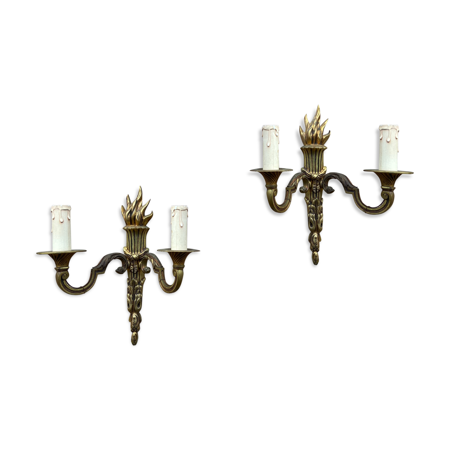 Paire d’appliques flambeau en bronze style empire