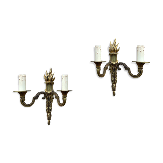 Pair of bronze torch wall light empire style