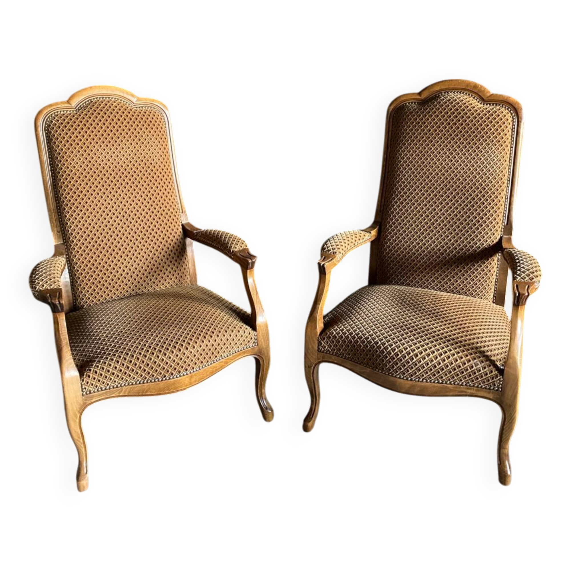 Pair of Voltaire armchairs in wood and fabric