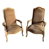 Pair of Voltaire armchairs in wood and fabric