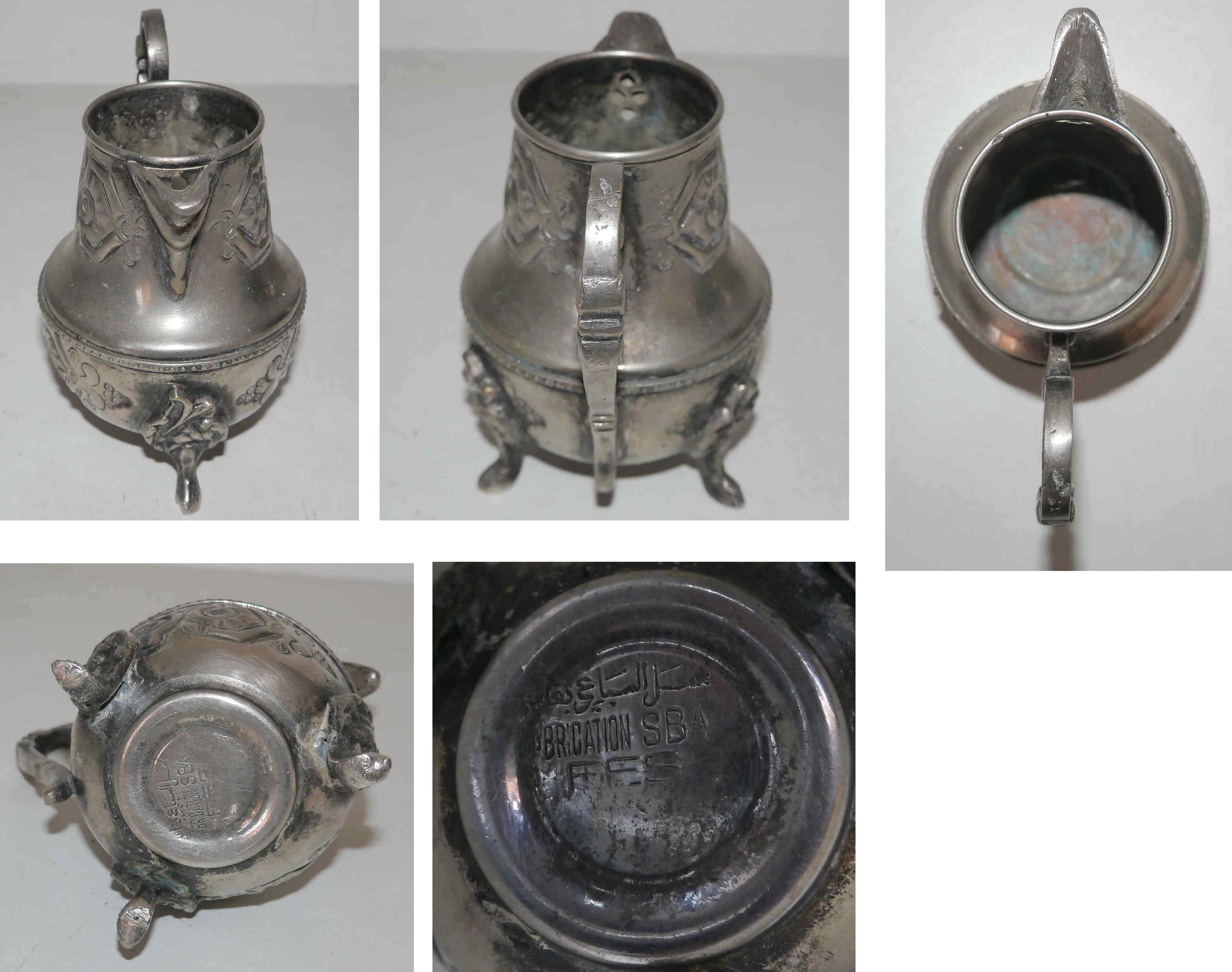 Old teapot "Le Cheval" and milk pot (SBA Fez) in silver metal