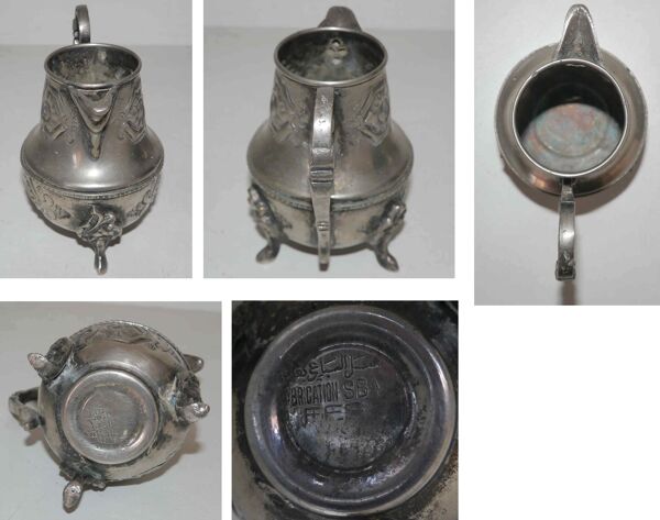 Ancienne théière « le cheval » et pot à lait en métal argenté