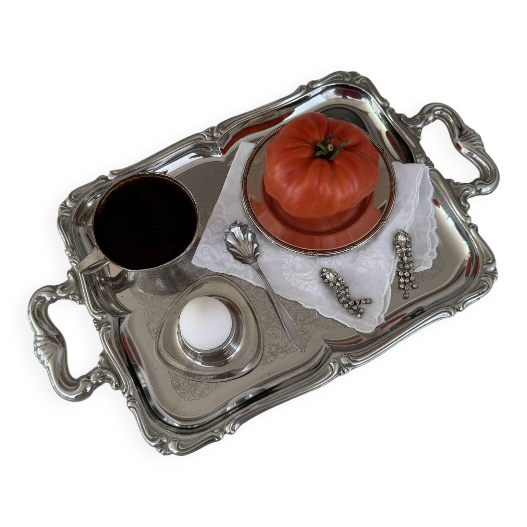 Plateau de service vintage en acier inoxydable Alfra Alessi de style baroque