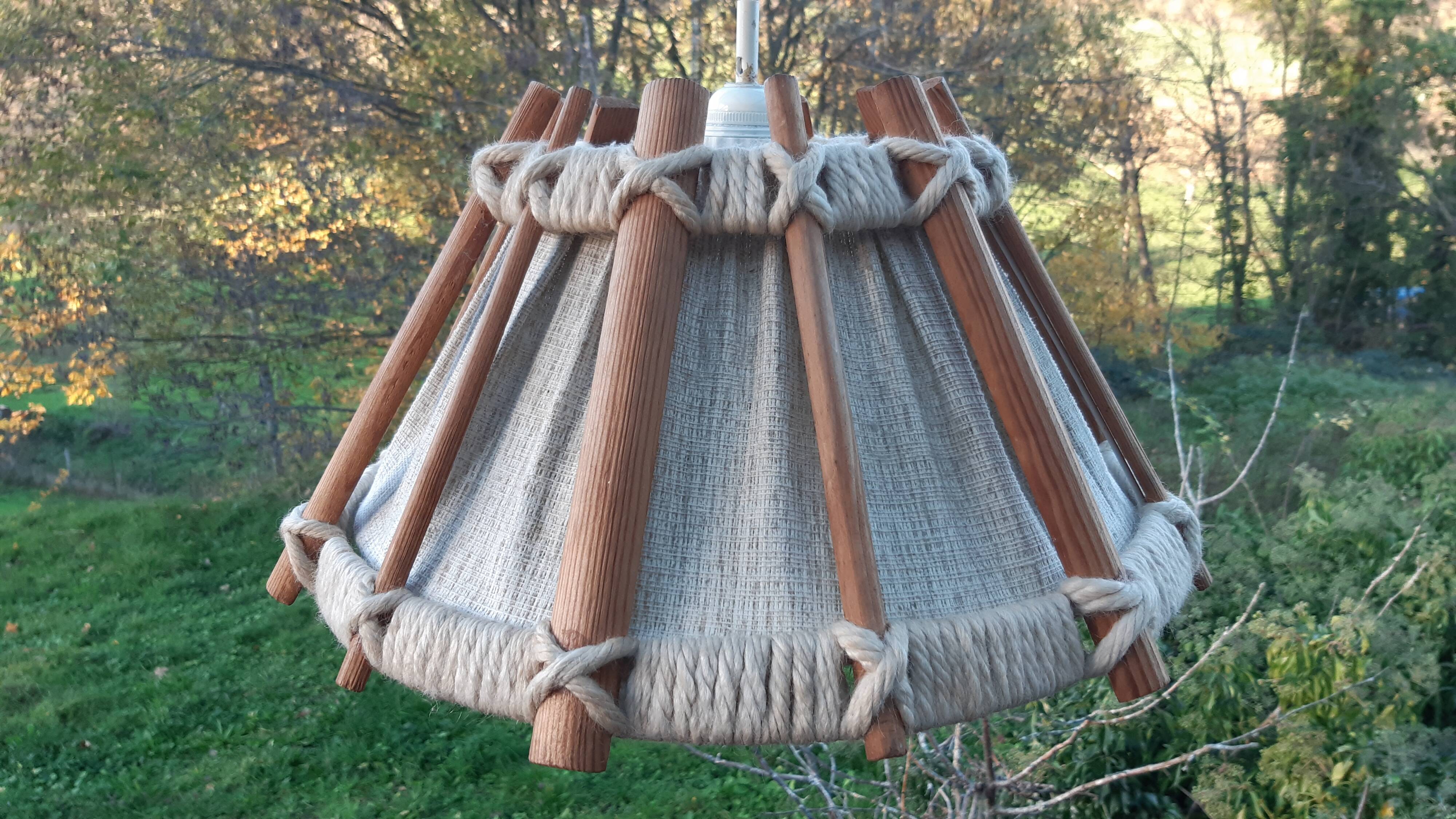 Vintage wood and wool pendant lamp