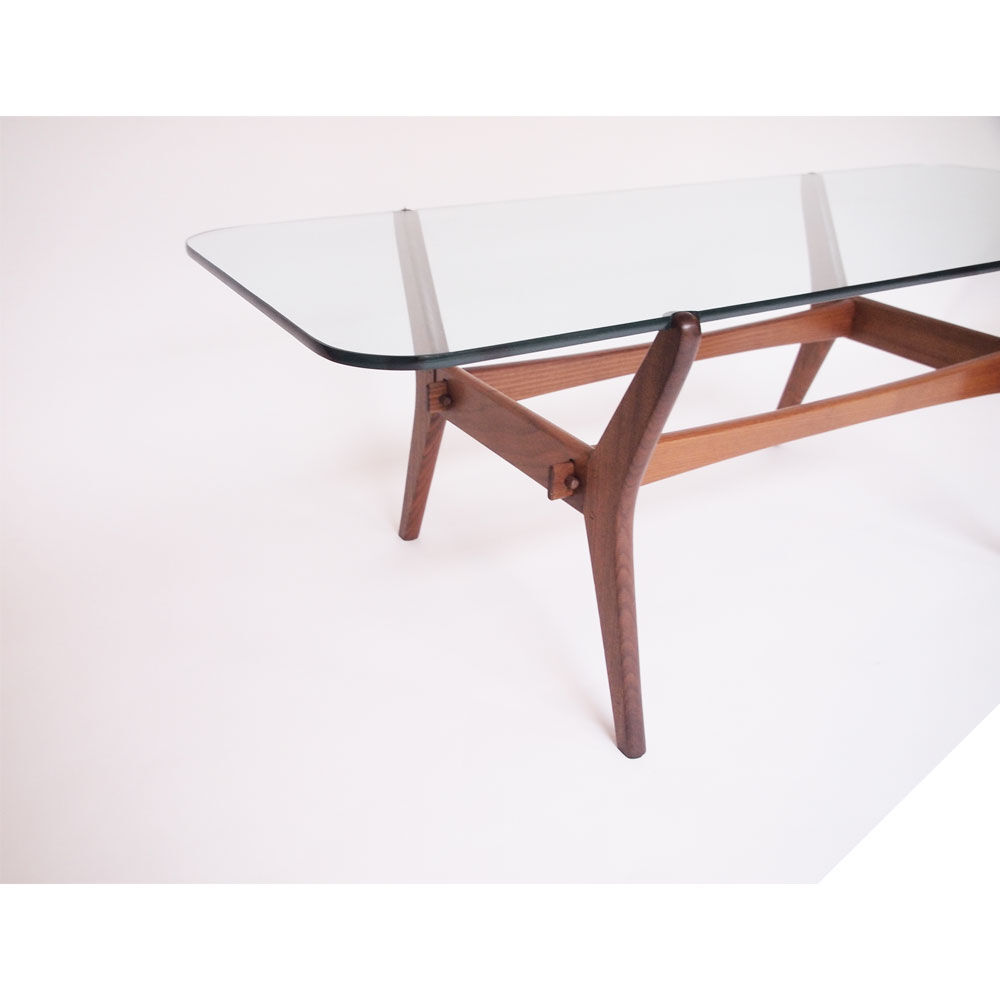 Vintage Scandinavian glass & wood coffee table