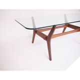 Vintage Scandinavian glass & wood coffee table