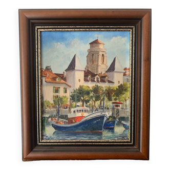 Oil painting the port of St Jean de Luz
