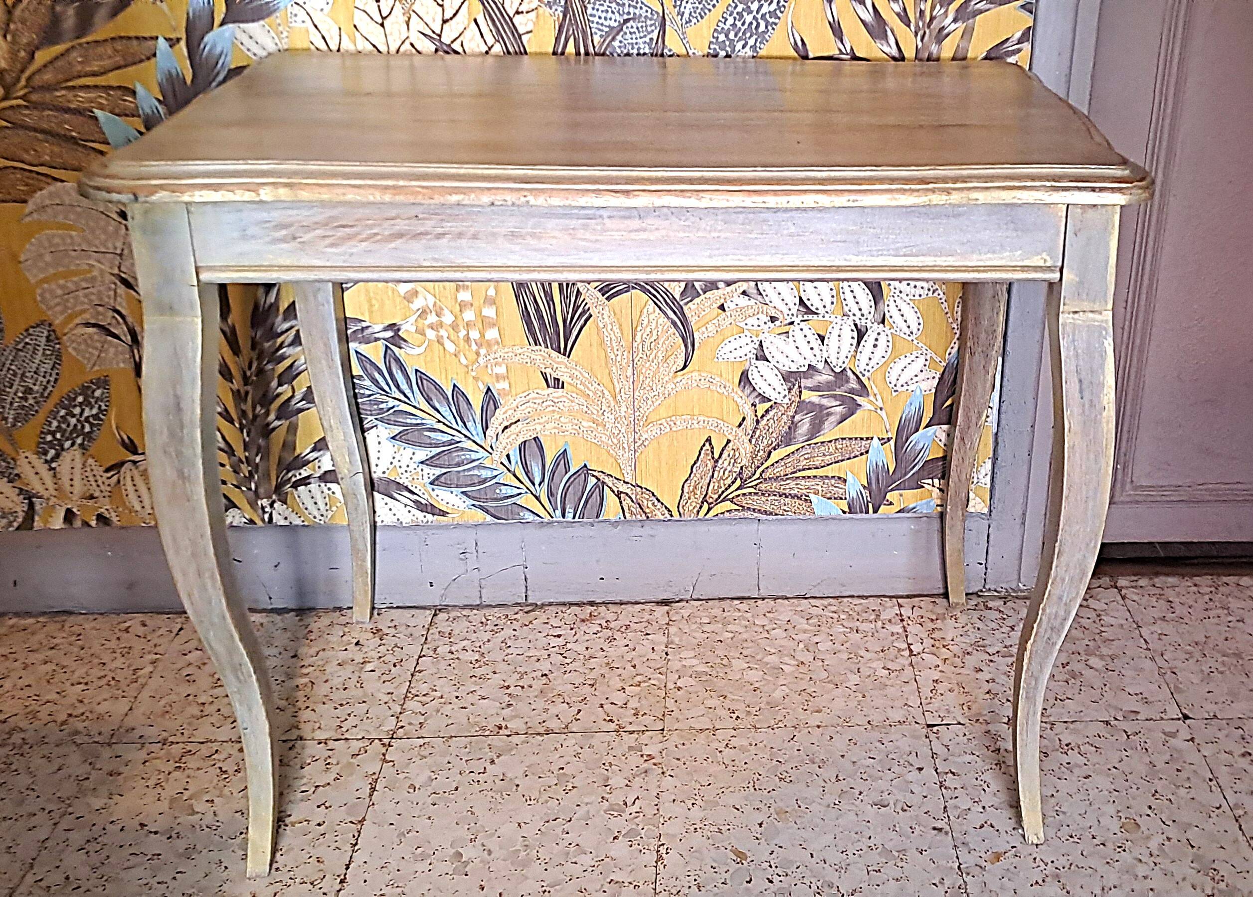 Rectangular coffee table in solid wood, painted and patinated with gold, 1950s