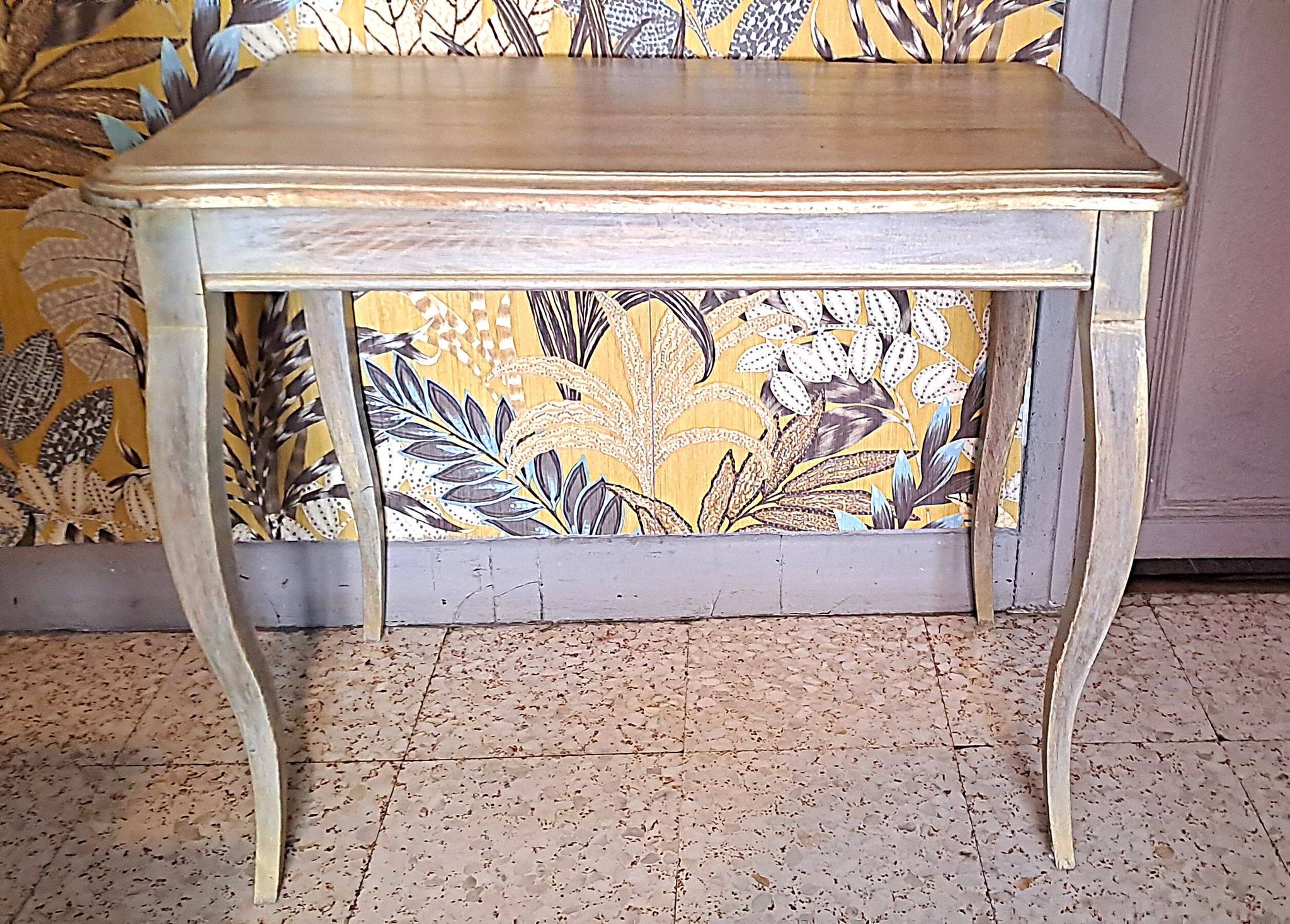 Rectangular coffee table in solid wood, painted and patinated with gold, 1950s
