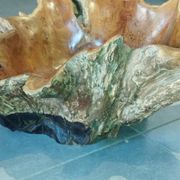Sculptural wooden centrepiece, organic bowl, brutalist.
