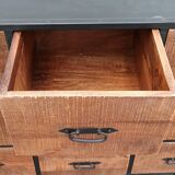 Black metal sideboard with wooden drawers