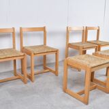 6 vintage oak and wicker dining chairs, 1960s
