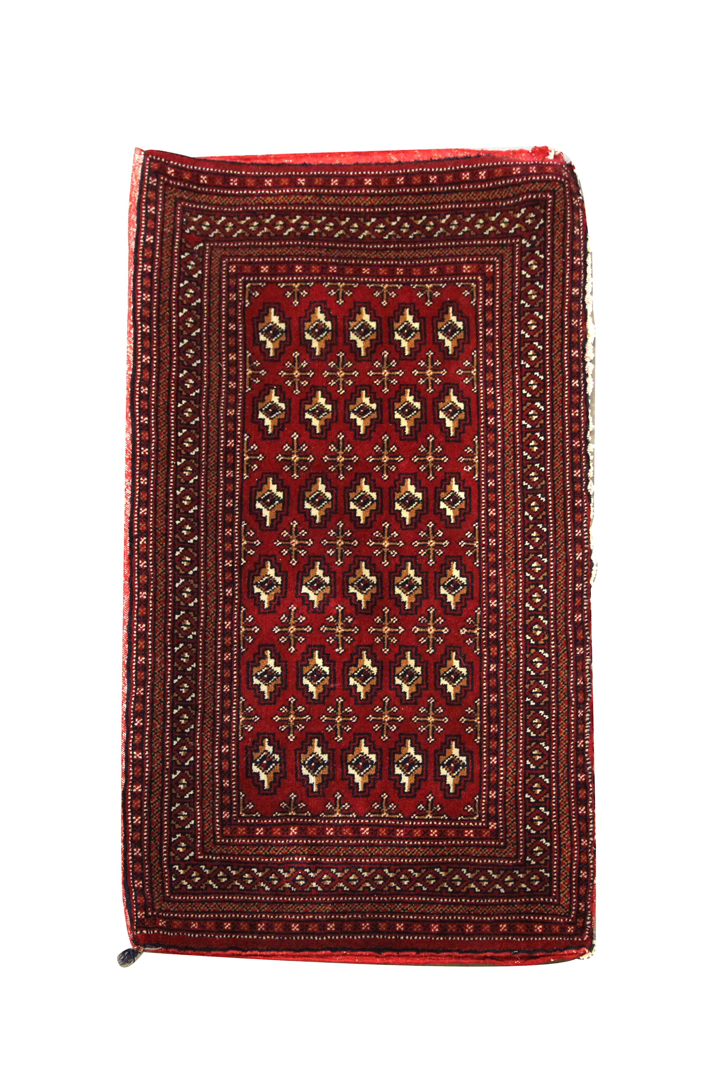 Traditional small vintage red wool persian rug handmade oriental area rug - 67x138cm