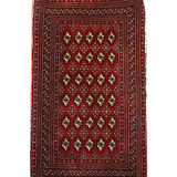 Traditional small vintage red wool persian rug handmade oriental area rug - 67x138cm