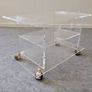 David Lange side table on wheels in plexiglass, France 1970.