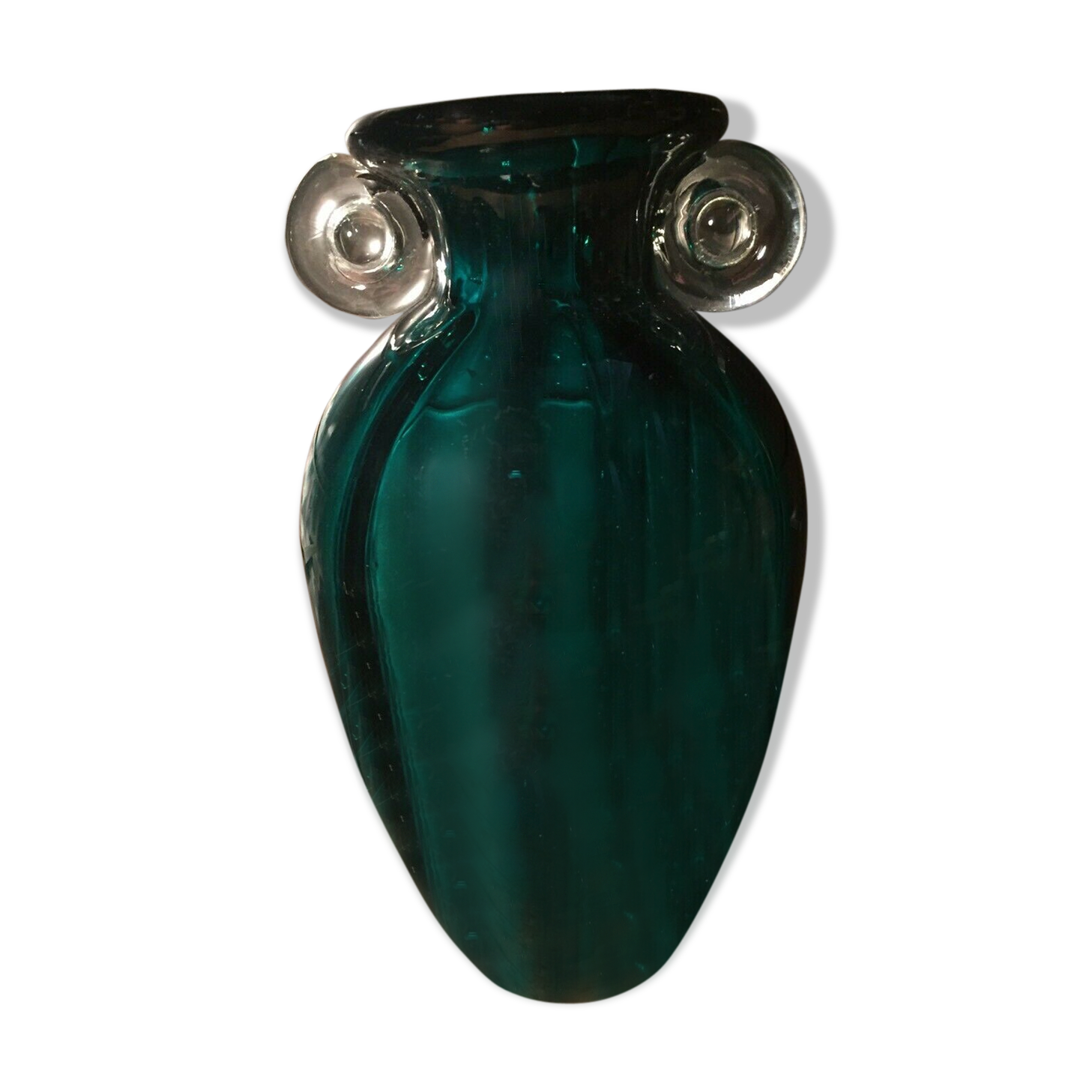 Vase verre soufflé ansé bleu canard