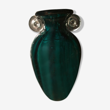Duck-blue-year-old blown glass vase