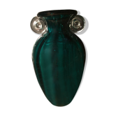 Vase verre soufflé ansé bleu canard