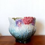 Art Nouveau flowerpot with slip peonies
