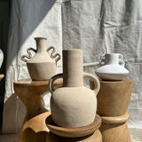 Handmade terracotta vase painted white with double handles H:16 D:20