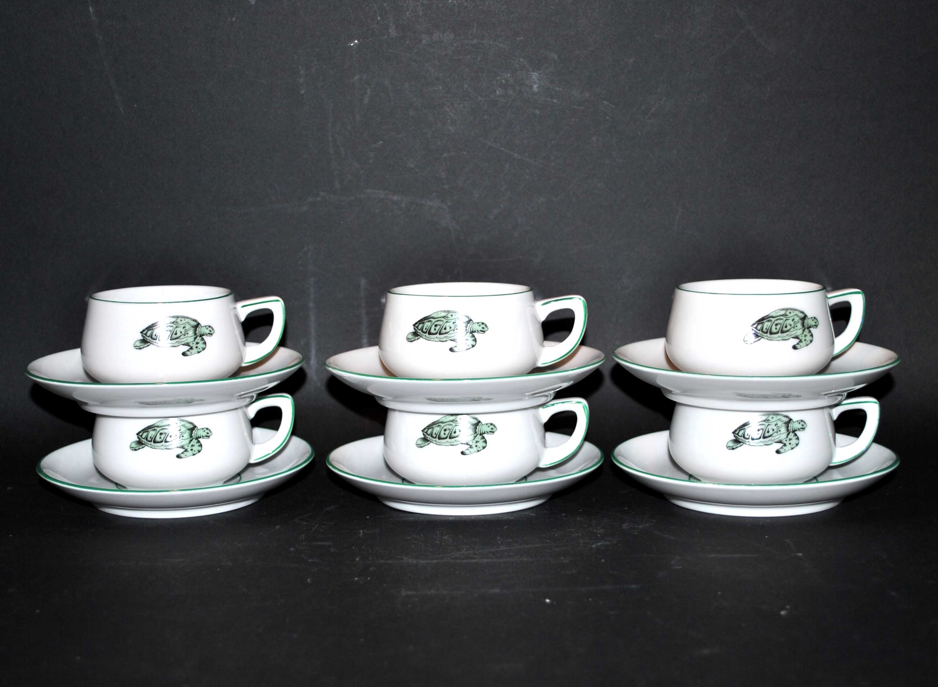Series of 6 porcelain cups by Rosenthal GERMANY - Lacroix Green Turtle Décor