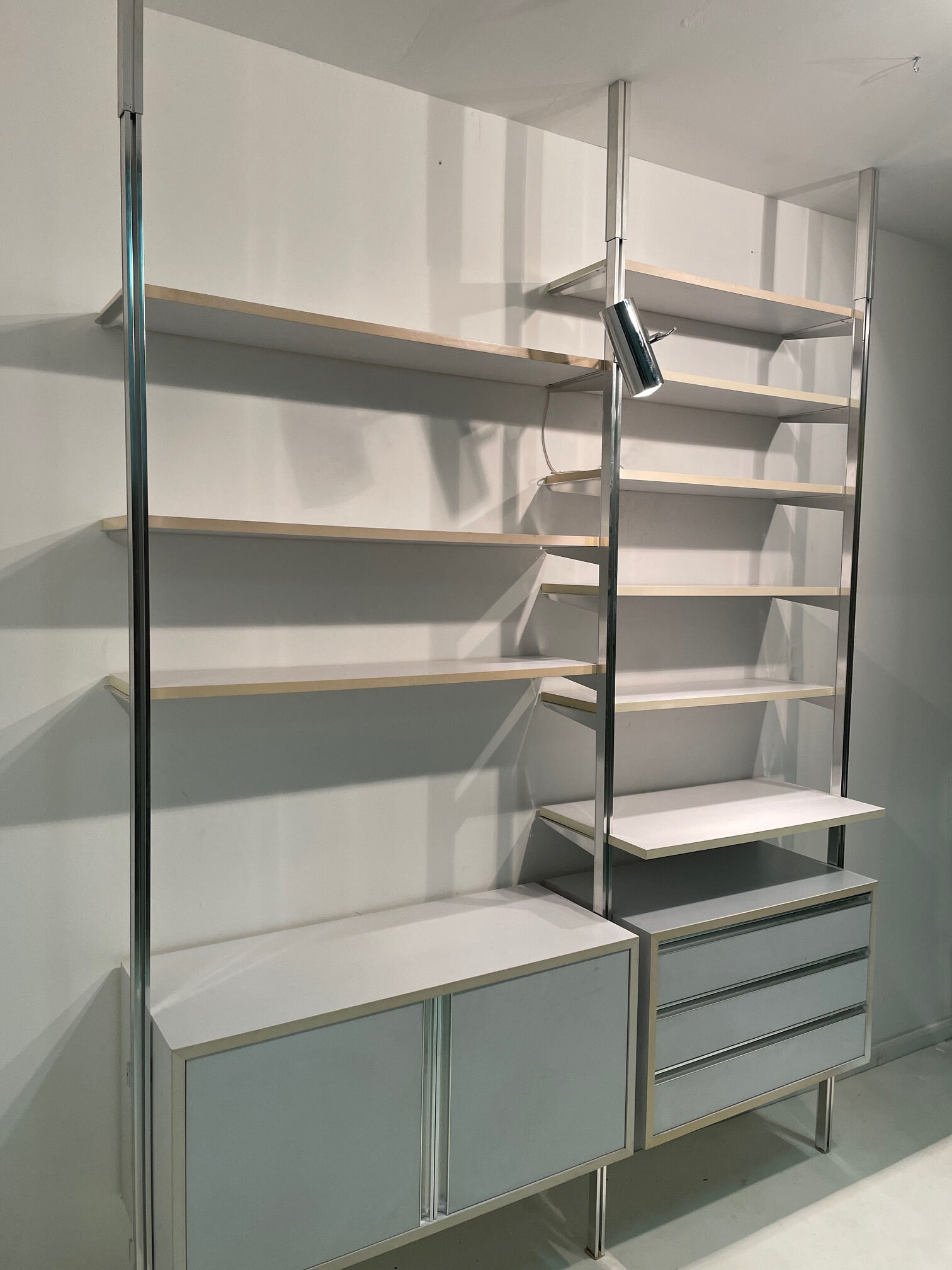 Modular library floor/ceiling buffet & chest of drawers