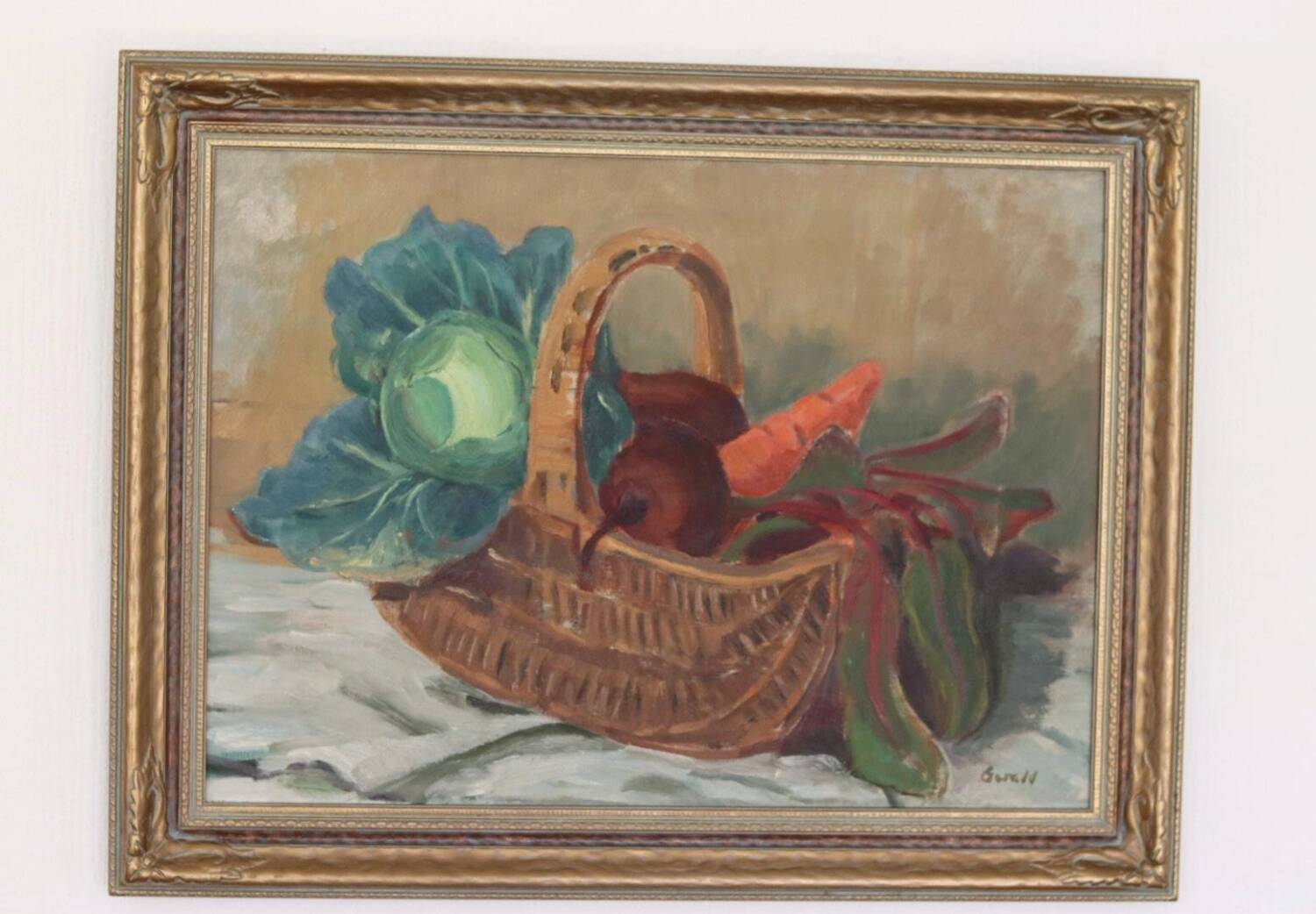 Original Swedish Oil on Canvas “Vegetable Basket” – G Wald Vintage