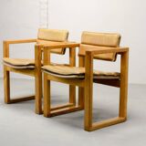Set of Camel Leather Cubic Pinewood Side Chairs by Ate van Apeldoorn 1970s