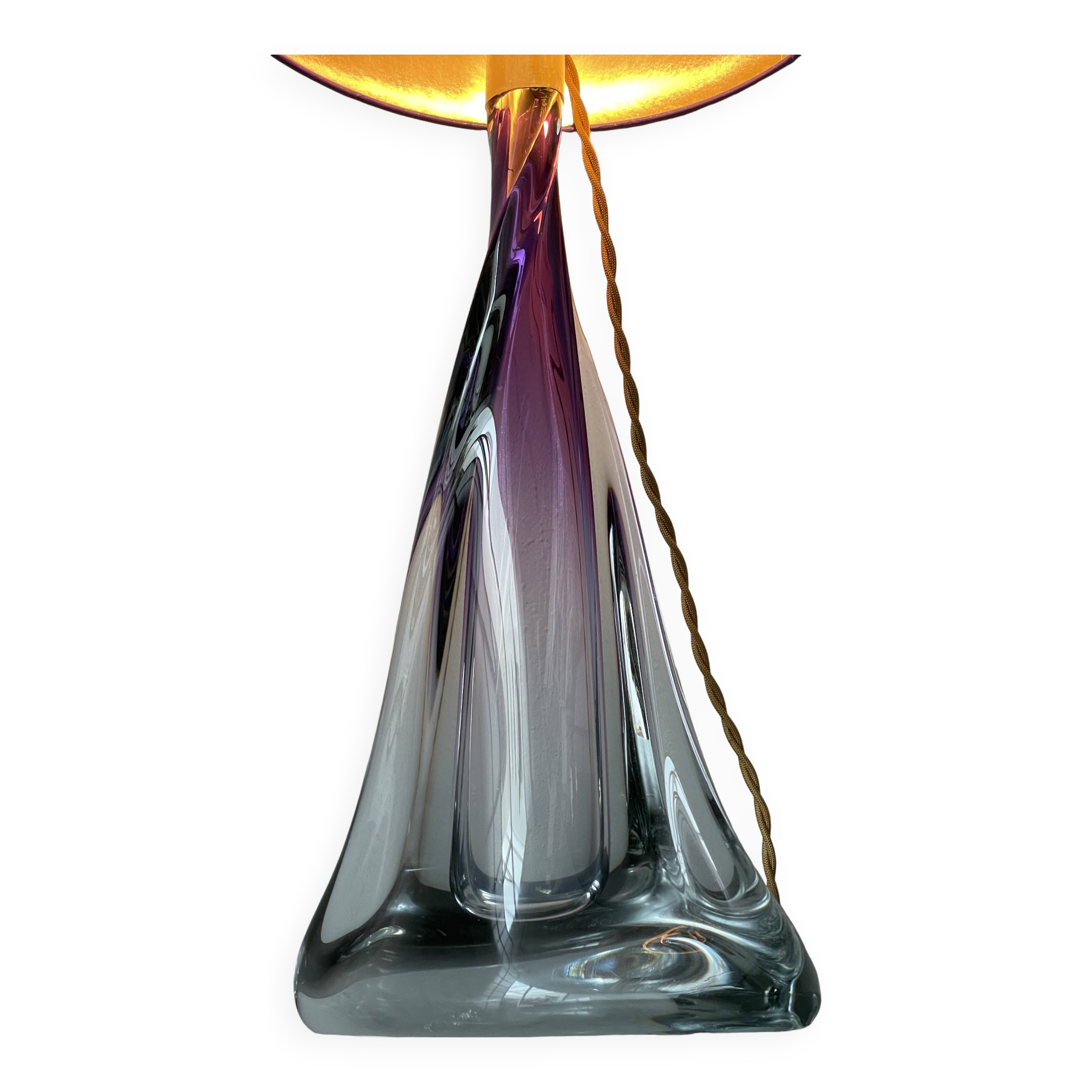 Large Purple Crystal Table Lamp, Signed by Vannes Le Chatel, France
