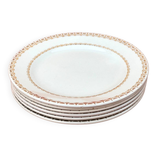 Années 1950 6 assiettes à Fromage / Dessert Faïence décor frise or