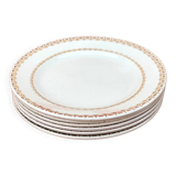 1950s set of 6 cheese/dessert plates, earthenware with gold frieze decoration.