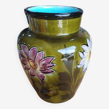 Vase barbotine fleuri art nouveau
