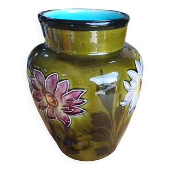 Vase barbotine fleuri art nouveau