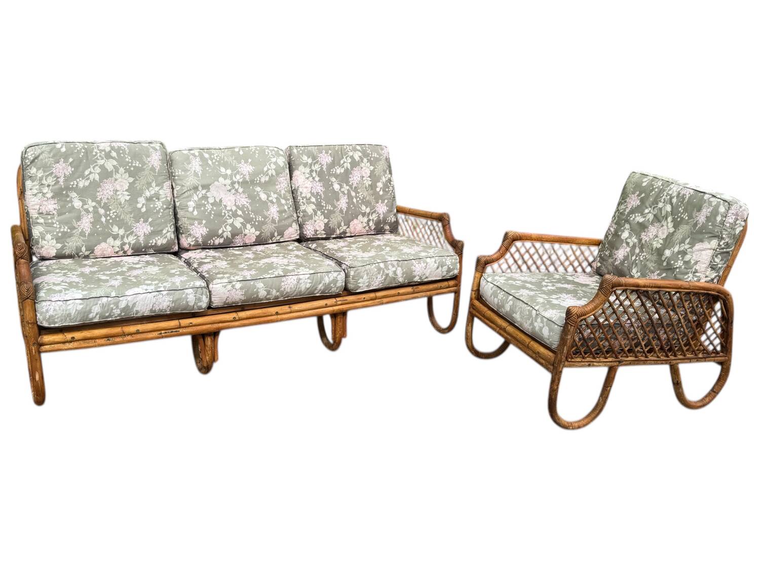 Rattan sofa and armchair from the 70s Italy